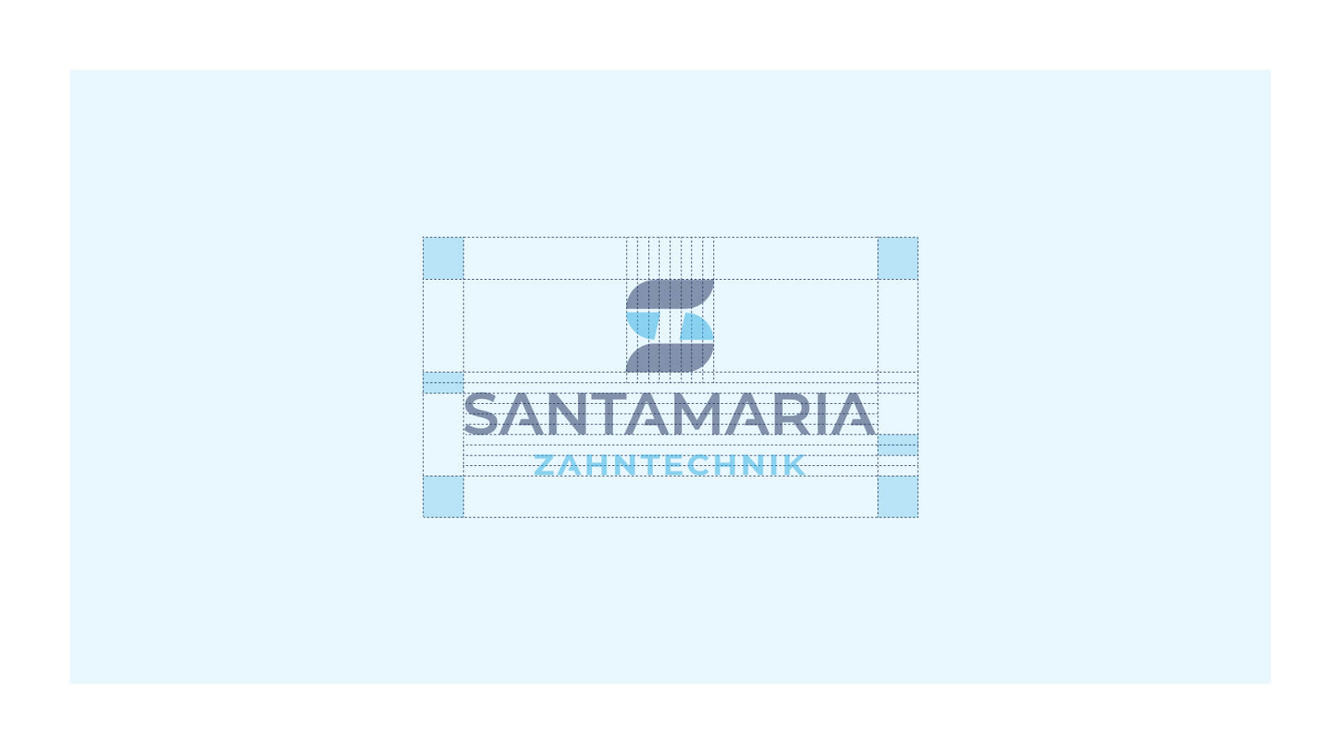 Konstruktion der vertikalen zweizeiligen Logovariante von Santamaria Zahntechnik