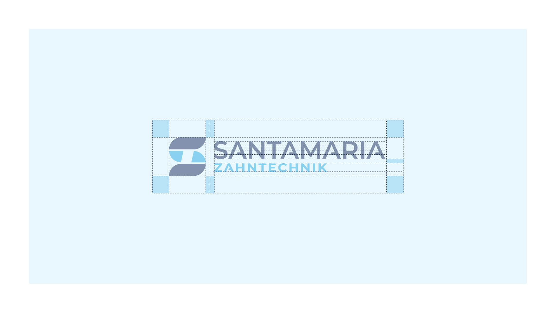 Konstruktion der horizontalen zweizeiligen Logovariante von Santamaria Zahntechnik