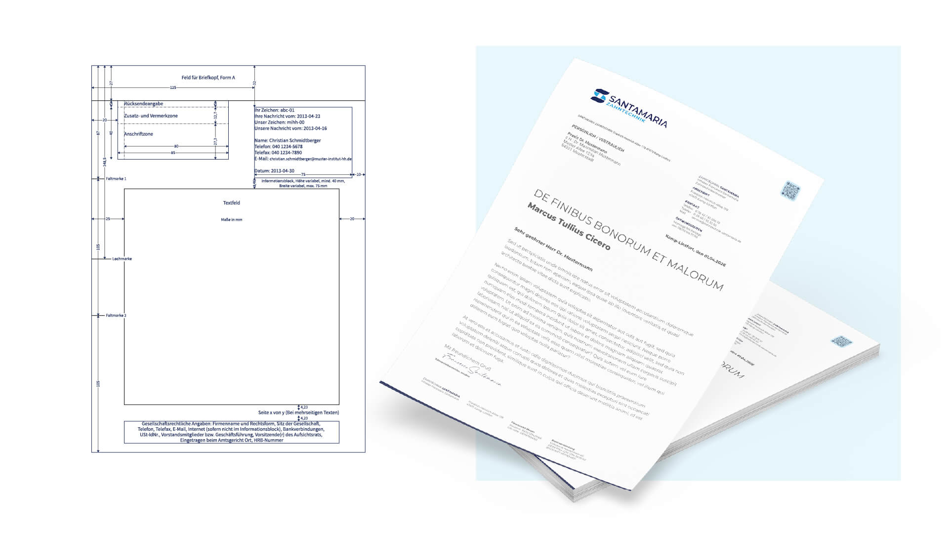 Geschäftspapier im Corporate Design von Santamaria Zahntechnik