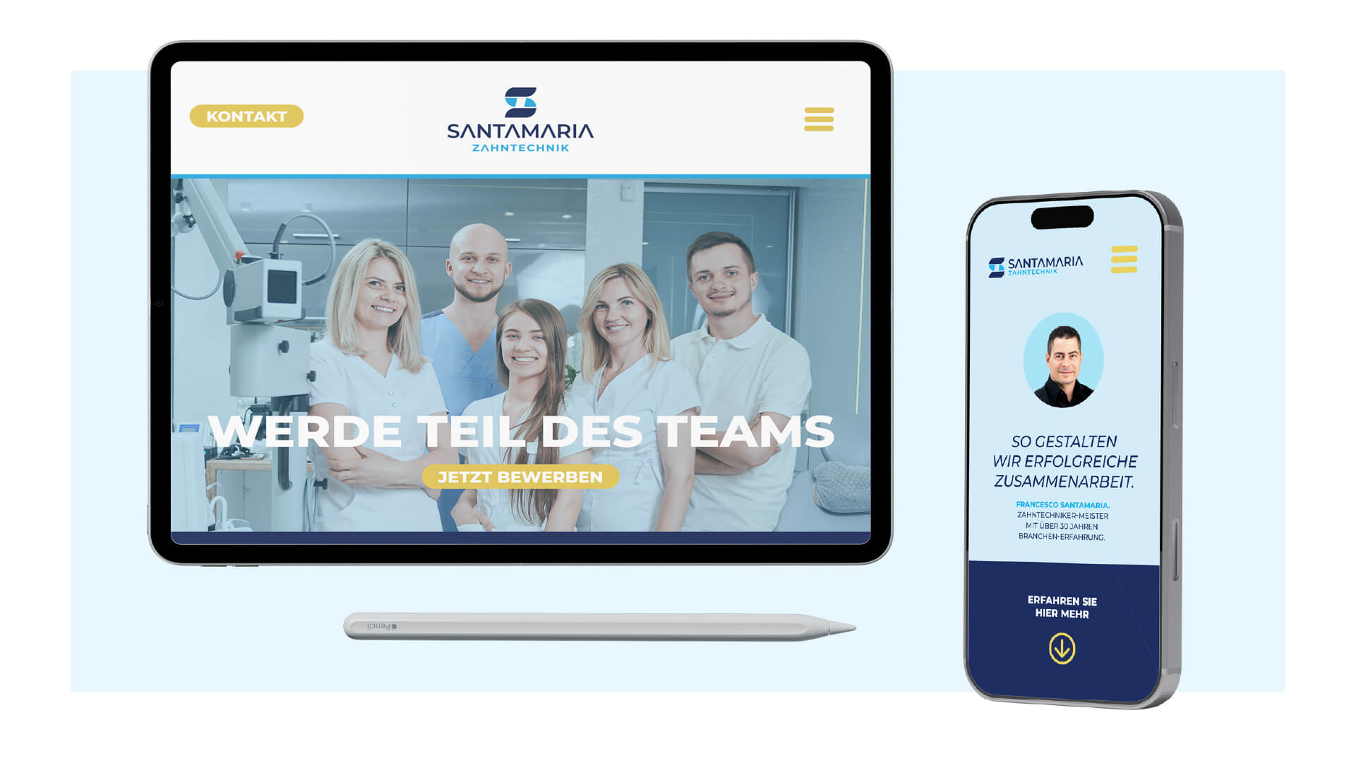 Website von Santamaria Zahntechnik auf Desktop und Smartphone
