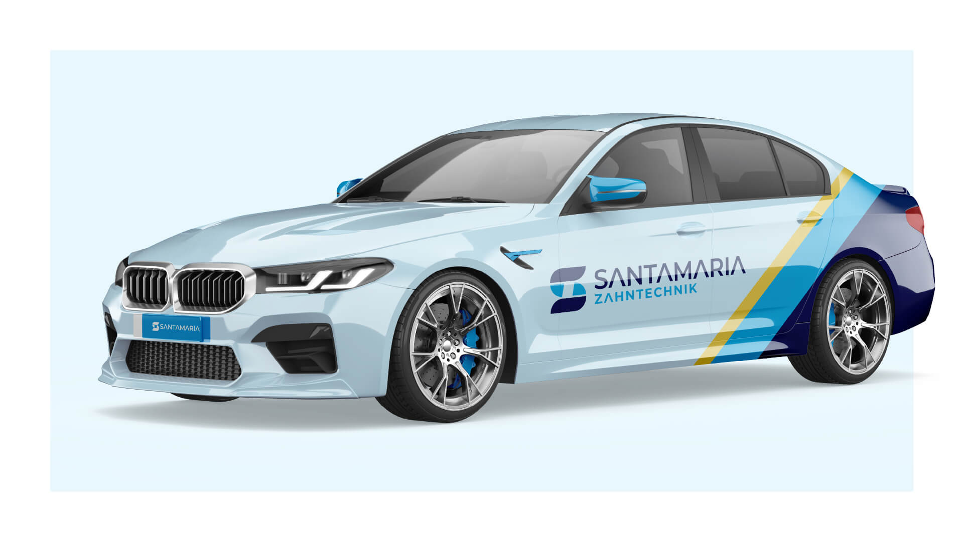 Fahrzeugfolierung eines BMW der 5er-Reihe für Santamaria Zahntechnik
