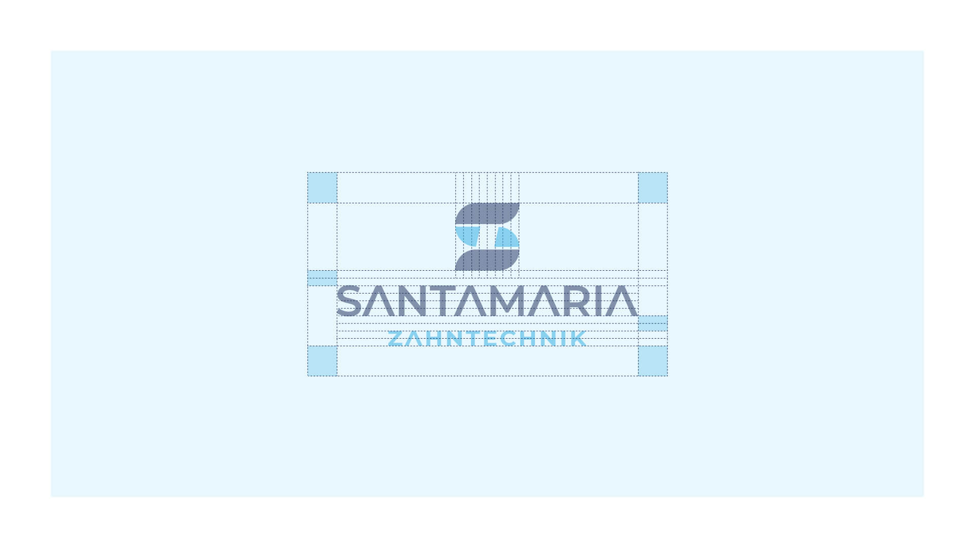 Konstruktion der vertikalen zweizeiligen Logovariante von Santamaria Zahntechnik