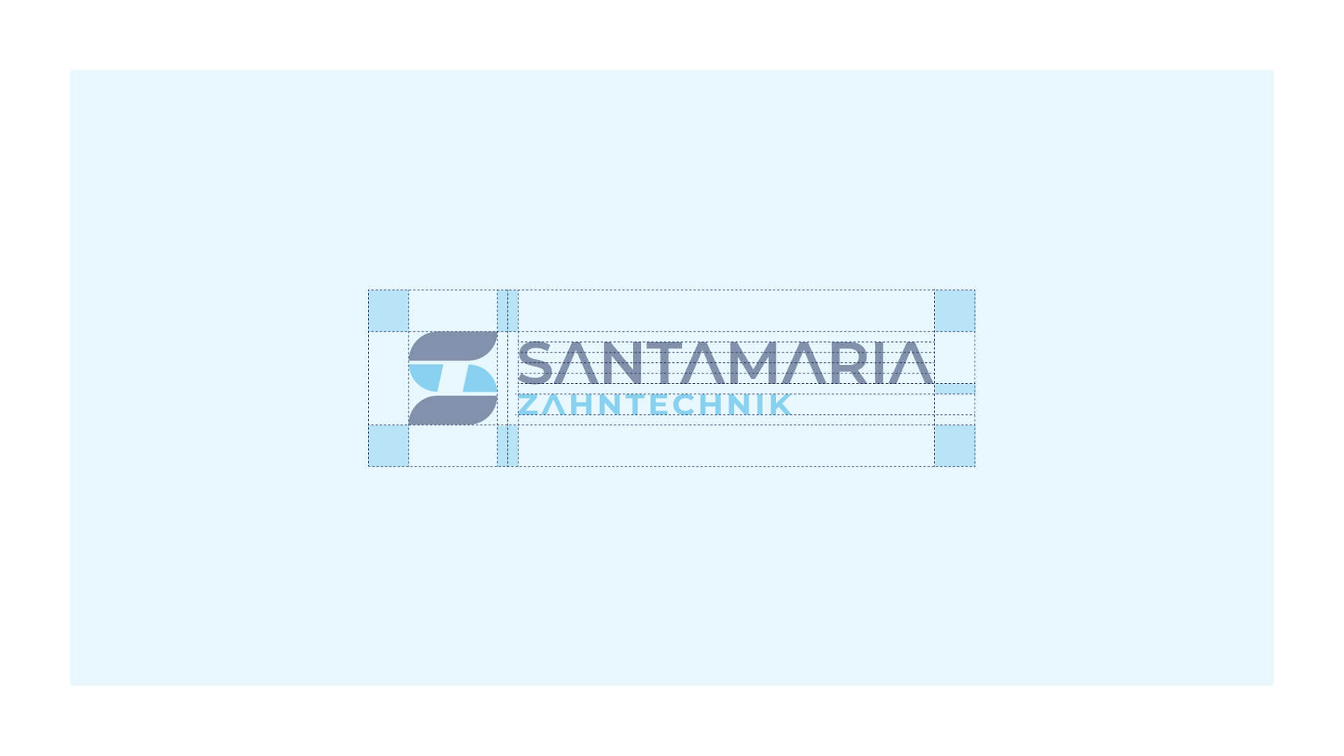 Konstruktion der horizontalen zweizeiligen Logovariante von Santamaria Zahntechnik