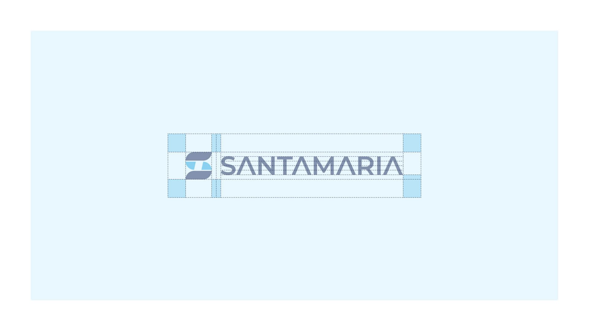 Konstruktion der horizontalen einzeiligen Logovariante von Santamaria Zahntechnik