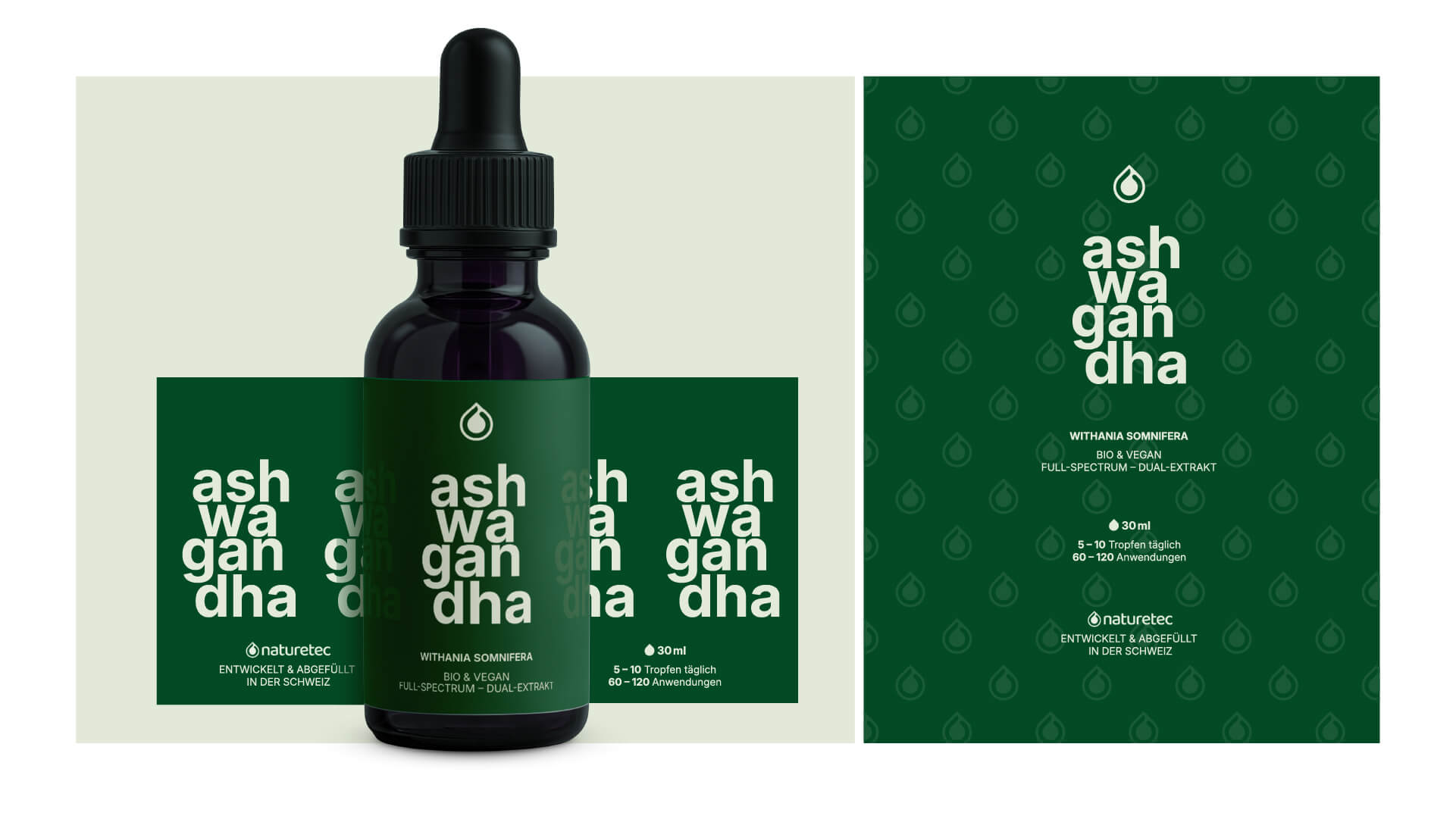 Produktflasche und Label sowie Brand-Pattern von Naturetec