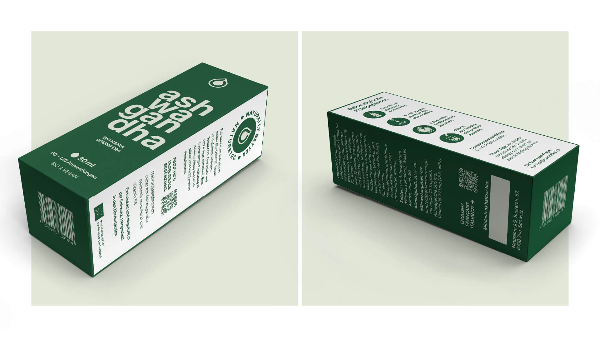 Liegende Ansicht der Umverpackung der Produkte von Naturetec