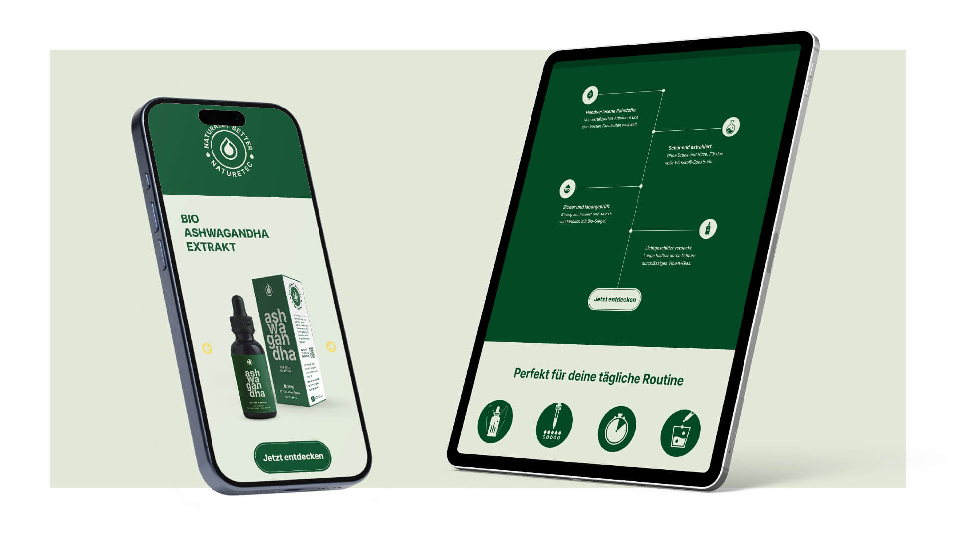 Ansicht der Website von Naturetec auf einem Smartphone und Tablet