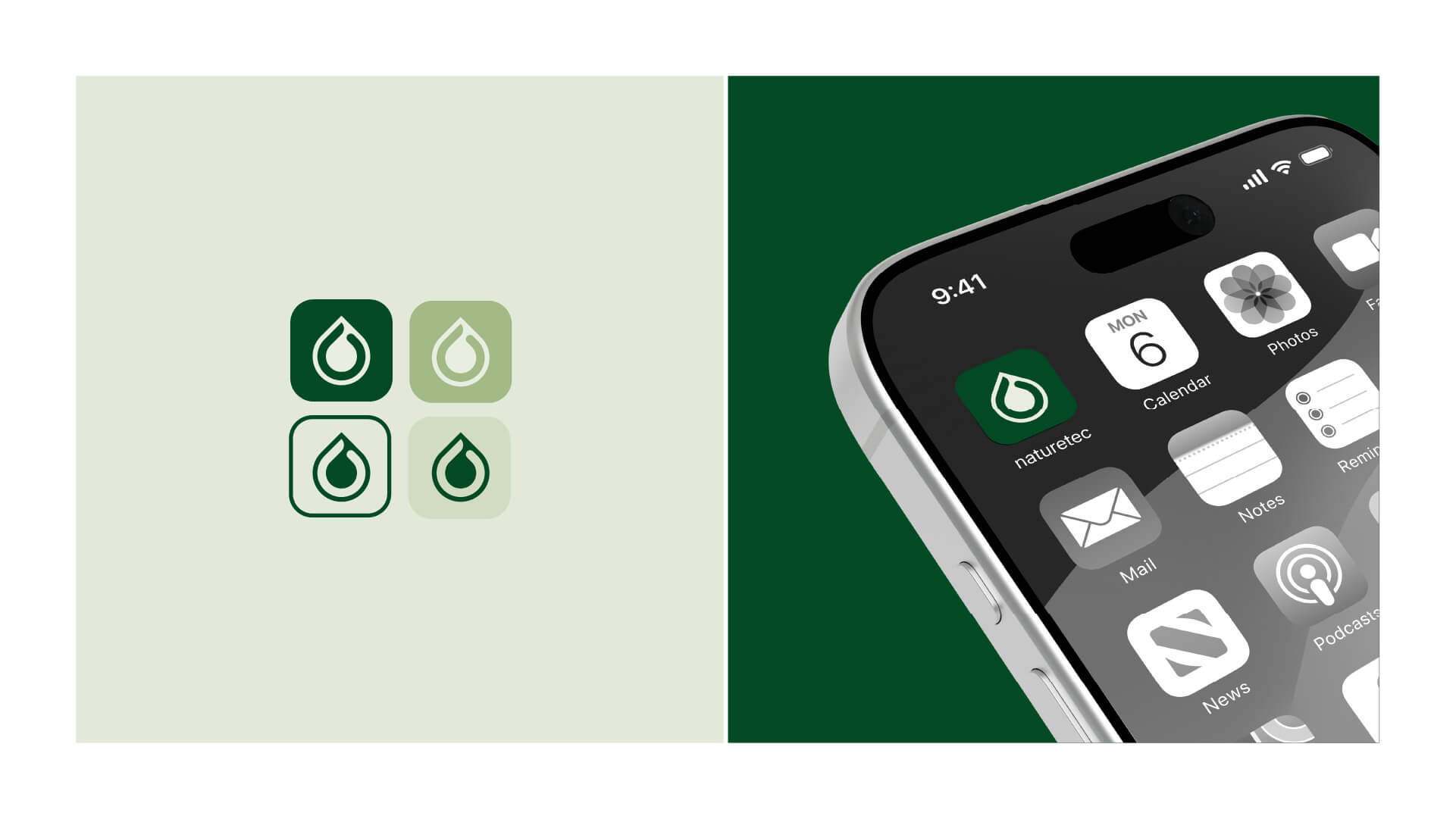 Icon-Übersicht von Naturetec und Anwendung auf einem Smartphone