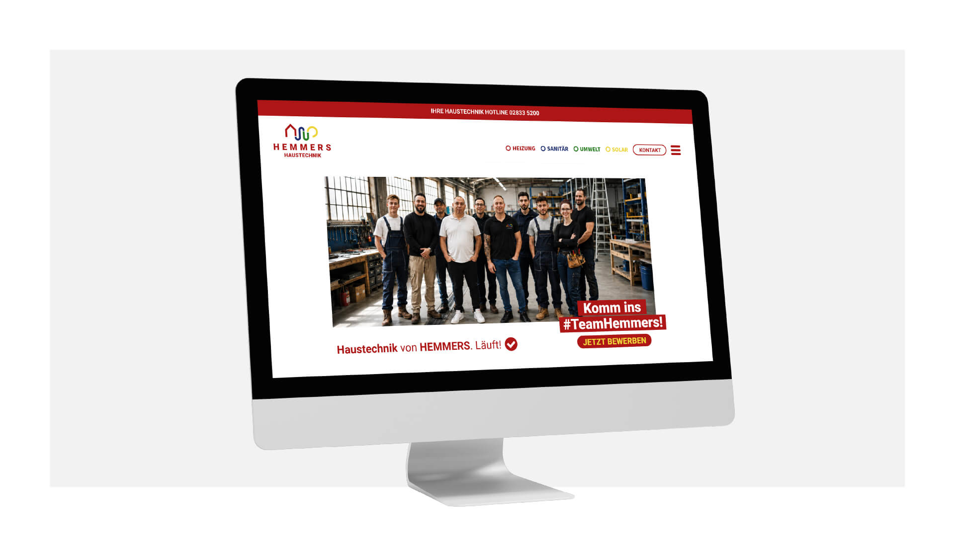 Ansicht des Website-Header von Hemmers Haustechnik auf einem Desktop