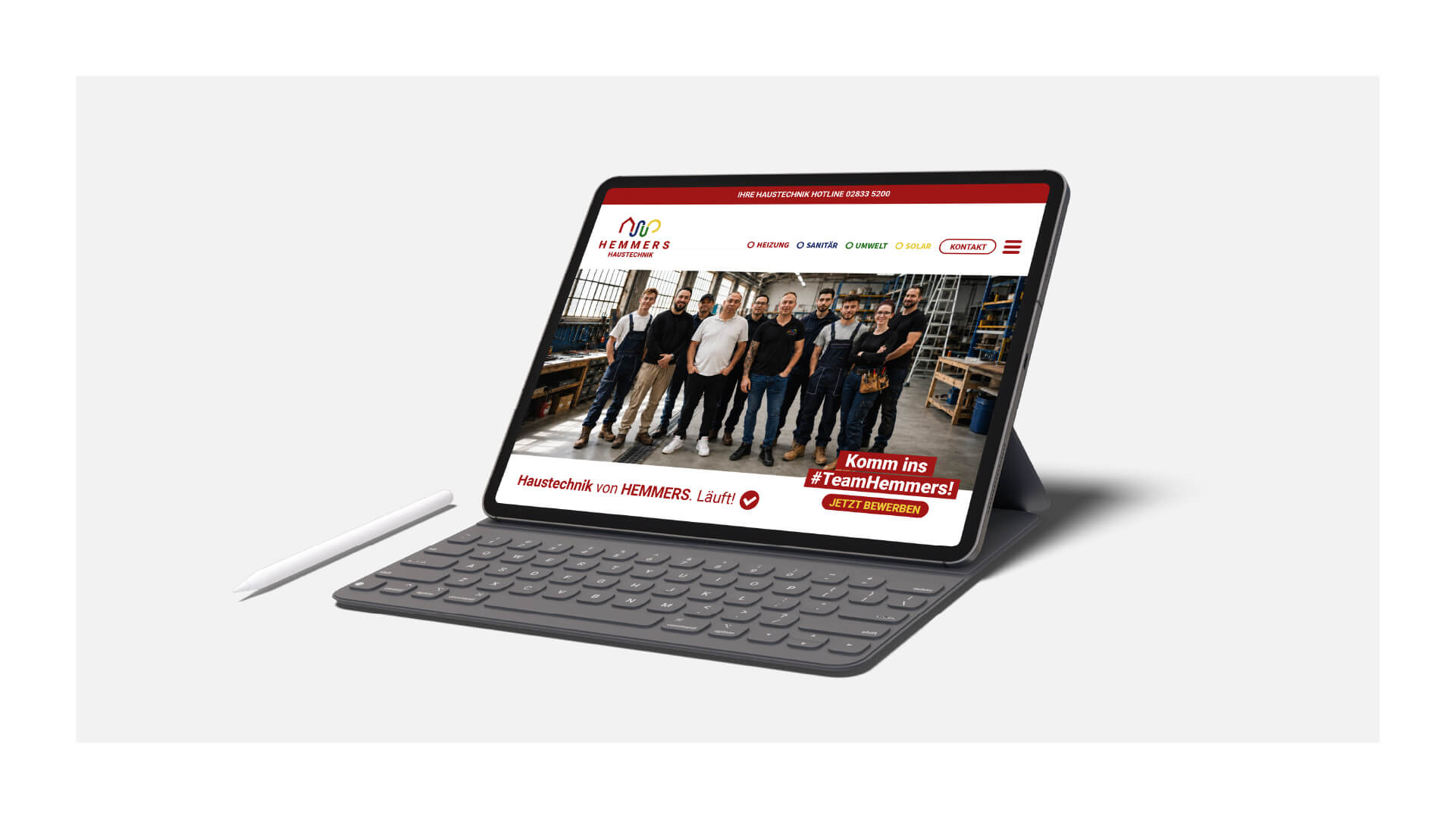 Ansicht des Website-Header von Hemmers Haustechnik auf einem Tablet