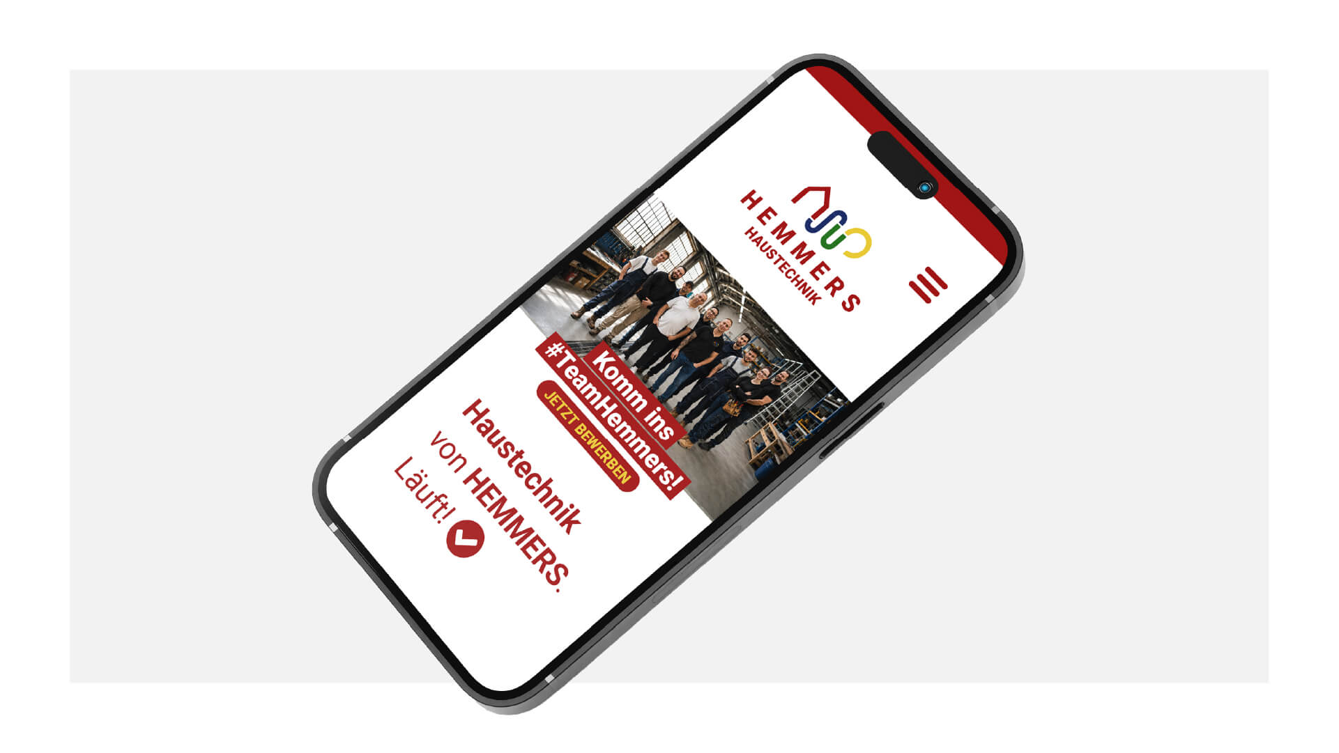 Ansicht des Website-Header von Hemmers Haustechnik auf einem Smartphone