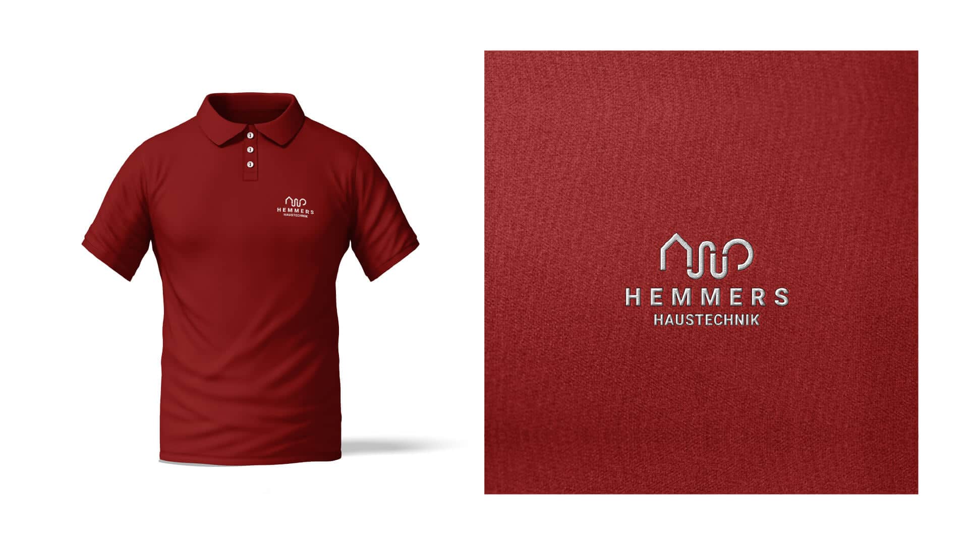 Logo von Hemmers Haustechnik auf einem Poloshirt und als Stickerei