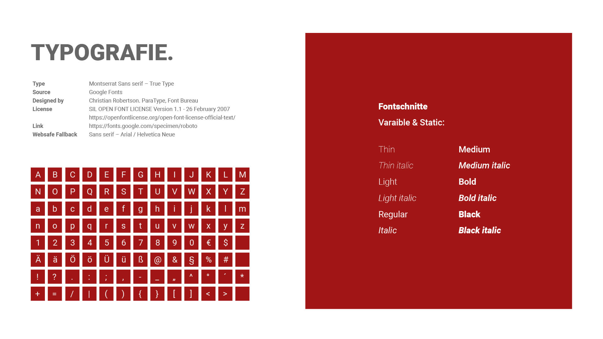 Schriftfamilie, Schriftschnitte und Zeichensatz des Corporate Designs von Hemmers Haustechnik