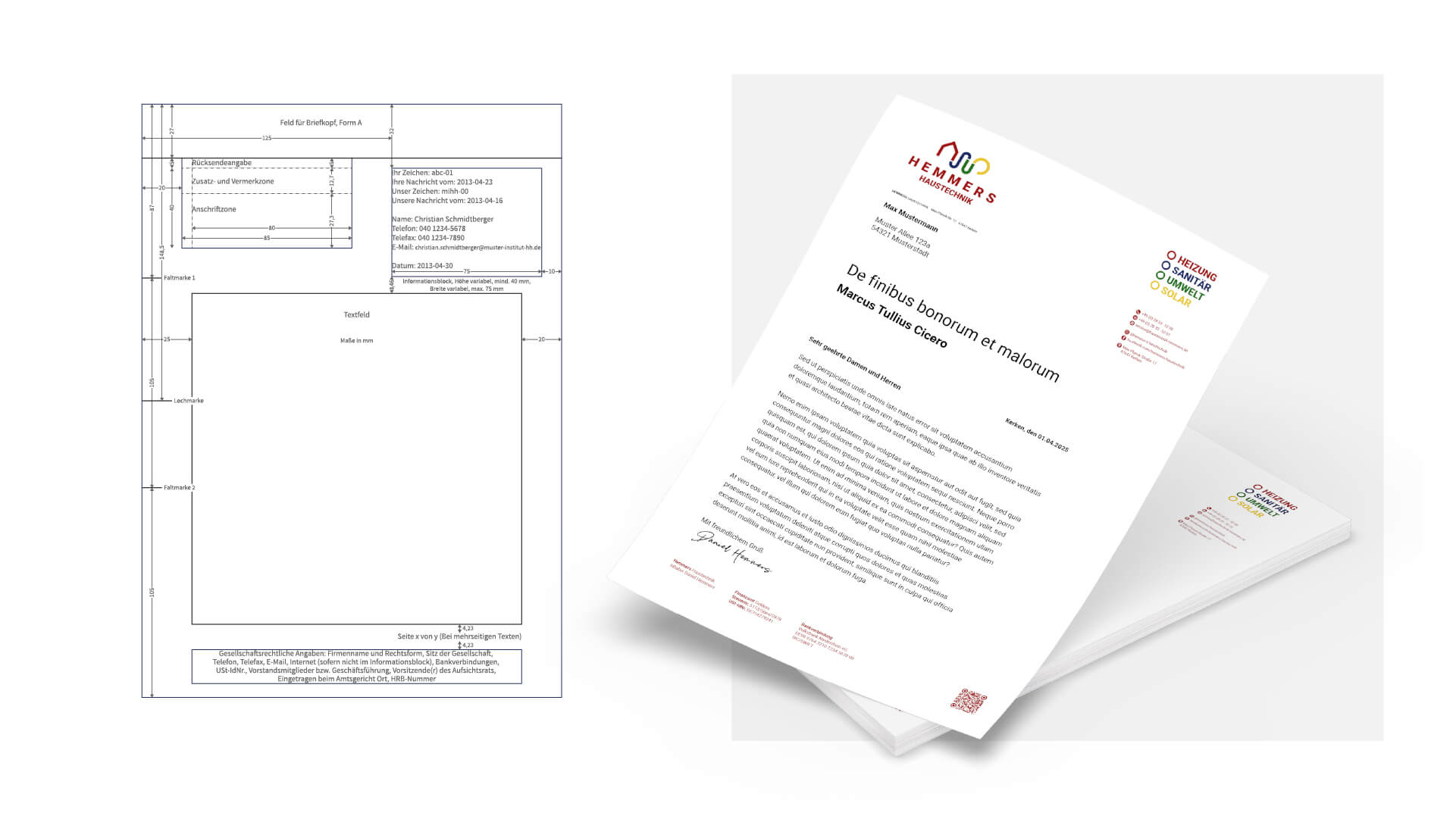 Geschäftspapier im Corporate Design von Hemmers Haustechnik