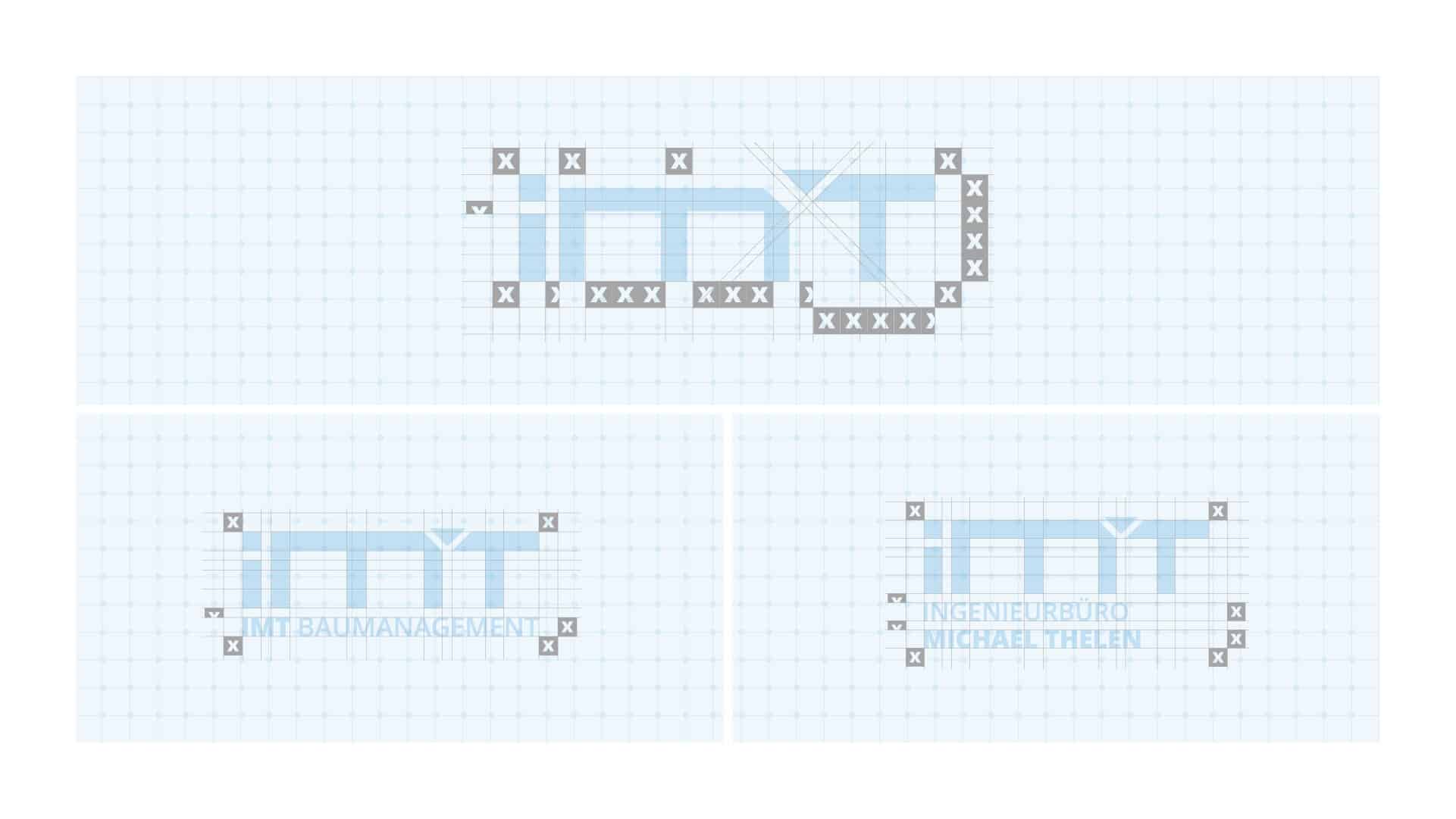 Konstruktion der Logo-Varianten von IMT Baumanagement – Ingenieurbüro Michael Thelen