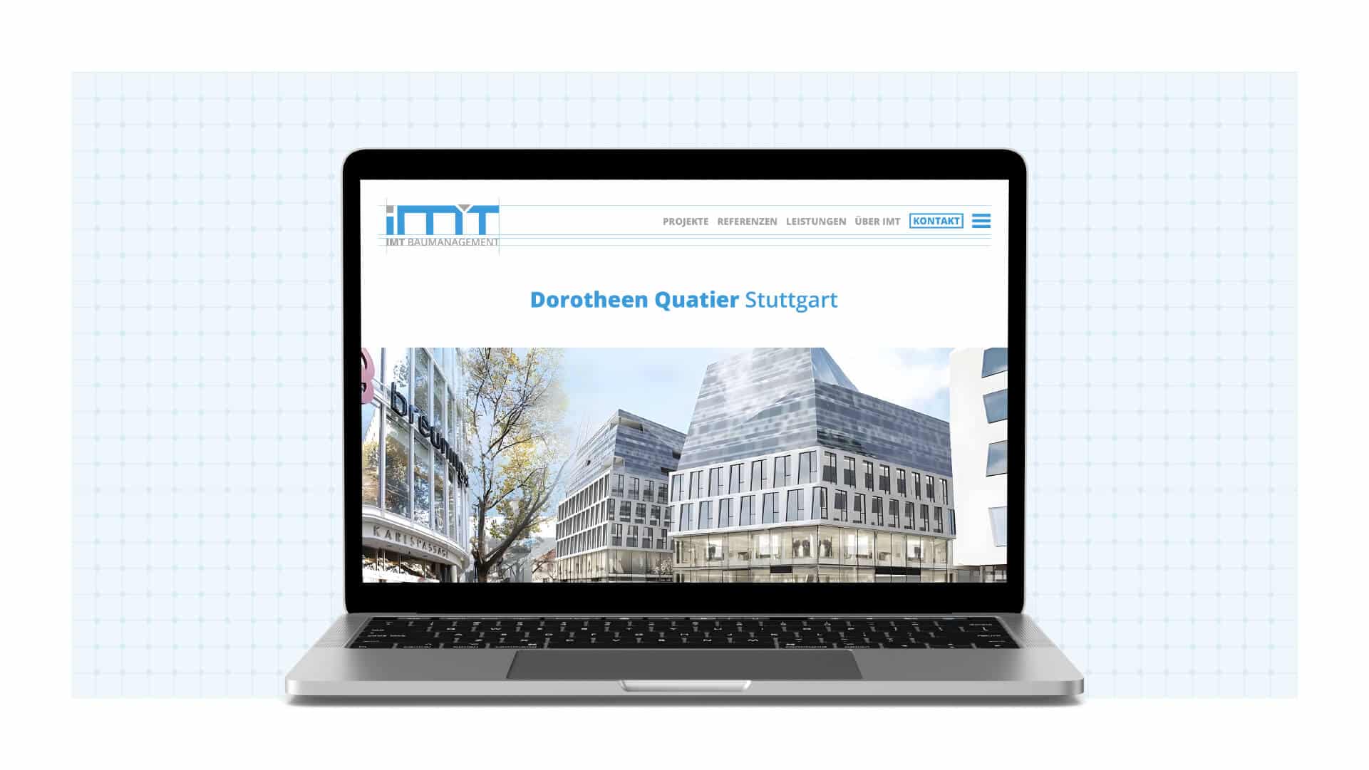 Ansicht des Website-Header von IMT Baumanagement – Ingenieurbüro Michael Thelen auf einem Laptop