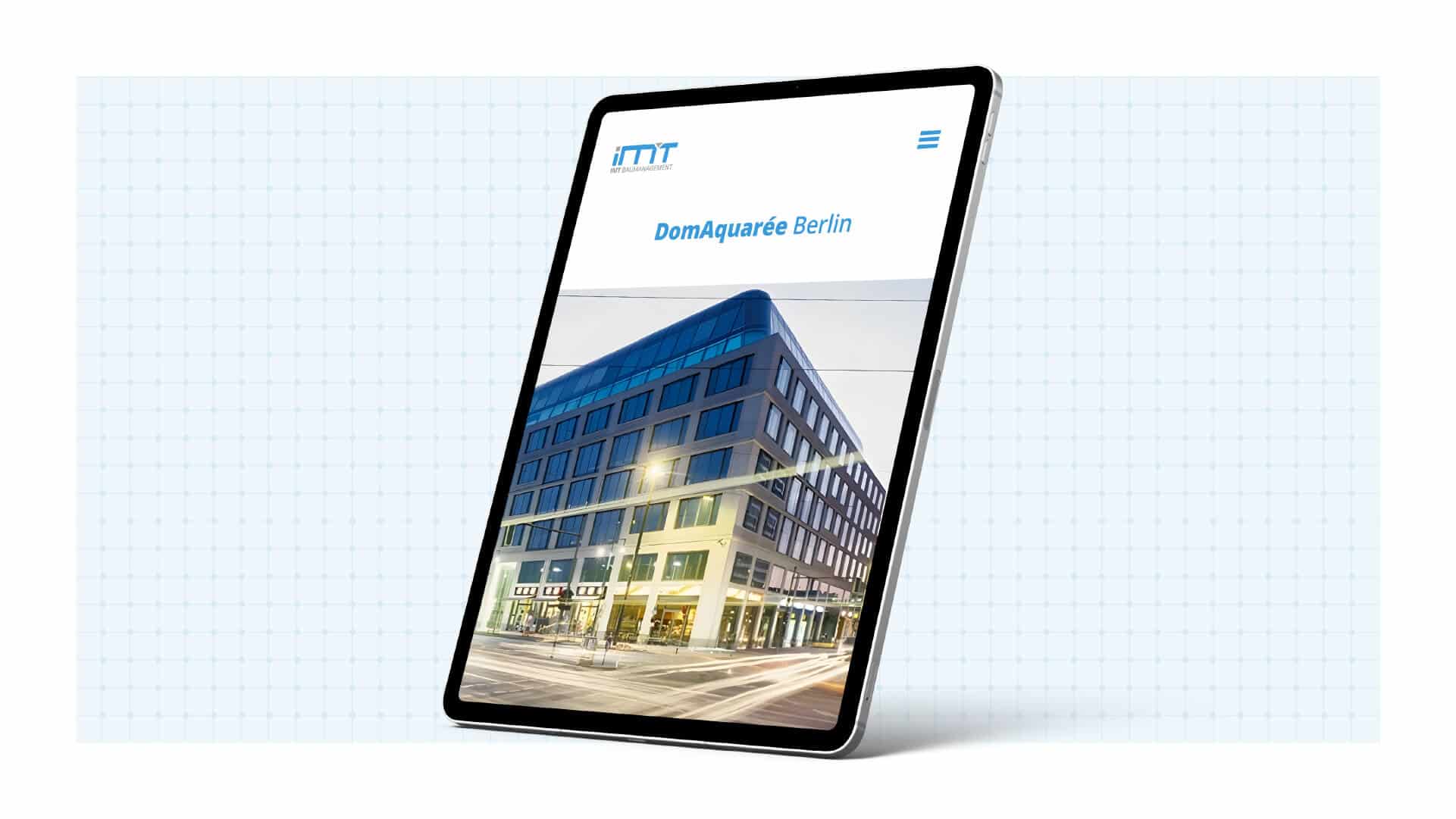 Ansicht des Website-Header von IMT Baumanagement – Ingenieurbüro Michael Thelen auf einem Tablet