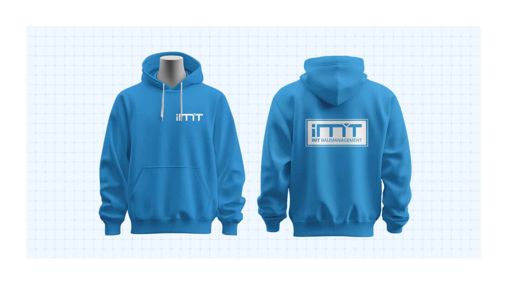 Logo und Badge von IMT Baumanagement – Ingenieurbüro Michael Thelen auf einem Hoodie