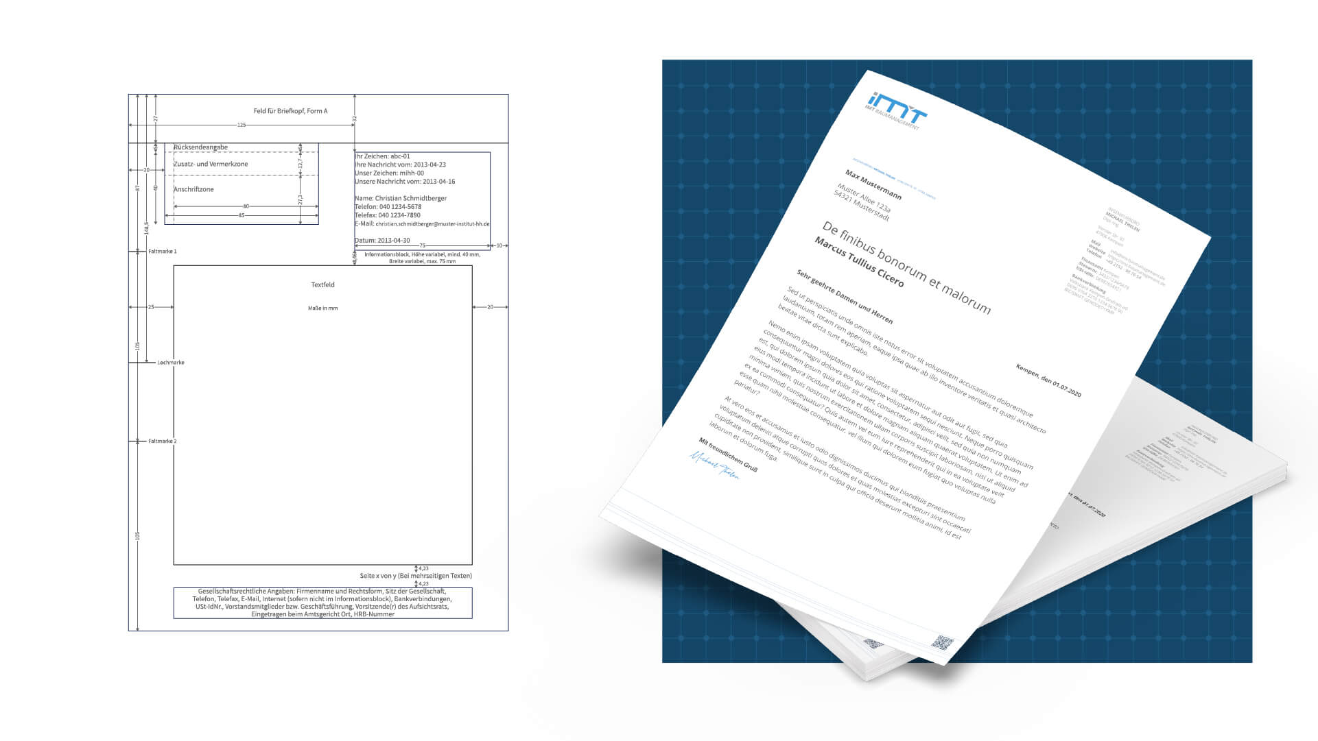 Geschäftspapier im Corporate Design von IMT Baumanagement – Ingenieurbüro Michael Thelen