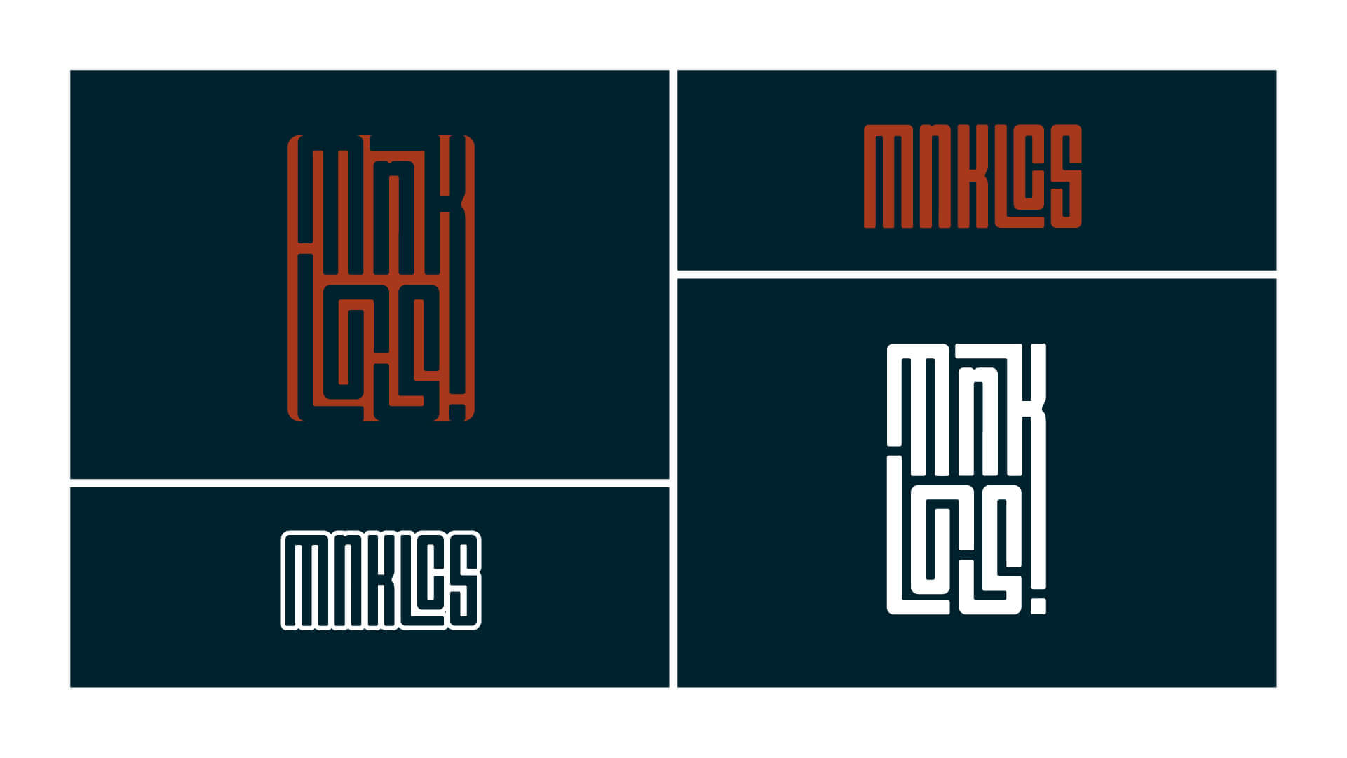 Abbildung der Logo-Varianten in rot und weiß auf dunkelblauem Grund von MONKILICIOUS