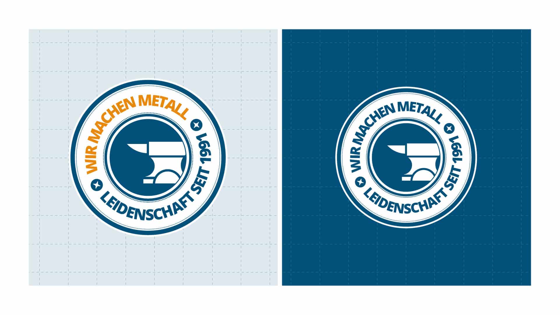 Badge von Metallbau Nickel in zwei Varianten, farbig und weiß auf hellem und dunklem Grund