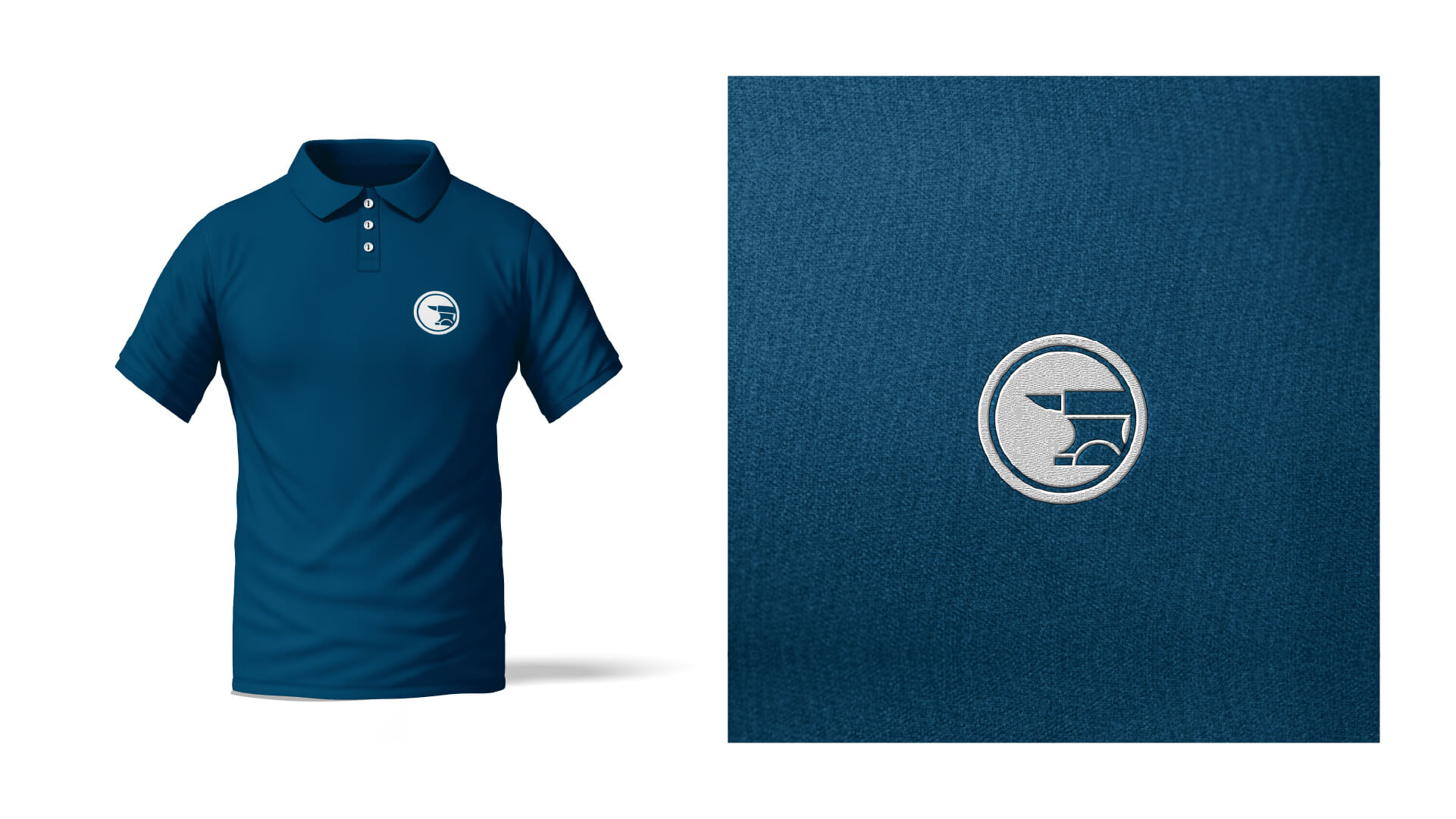 Logo von Metallbau Nickel auf einem Poloshirt und als Stickerei