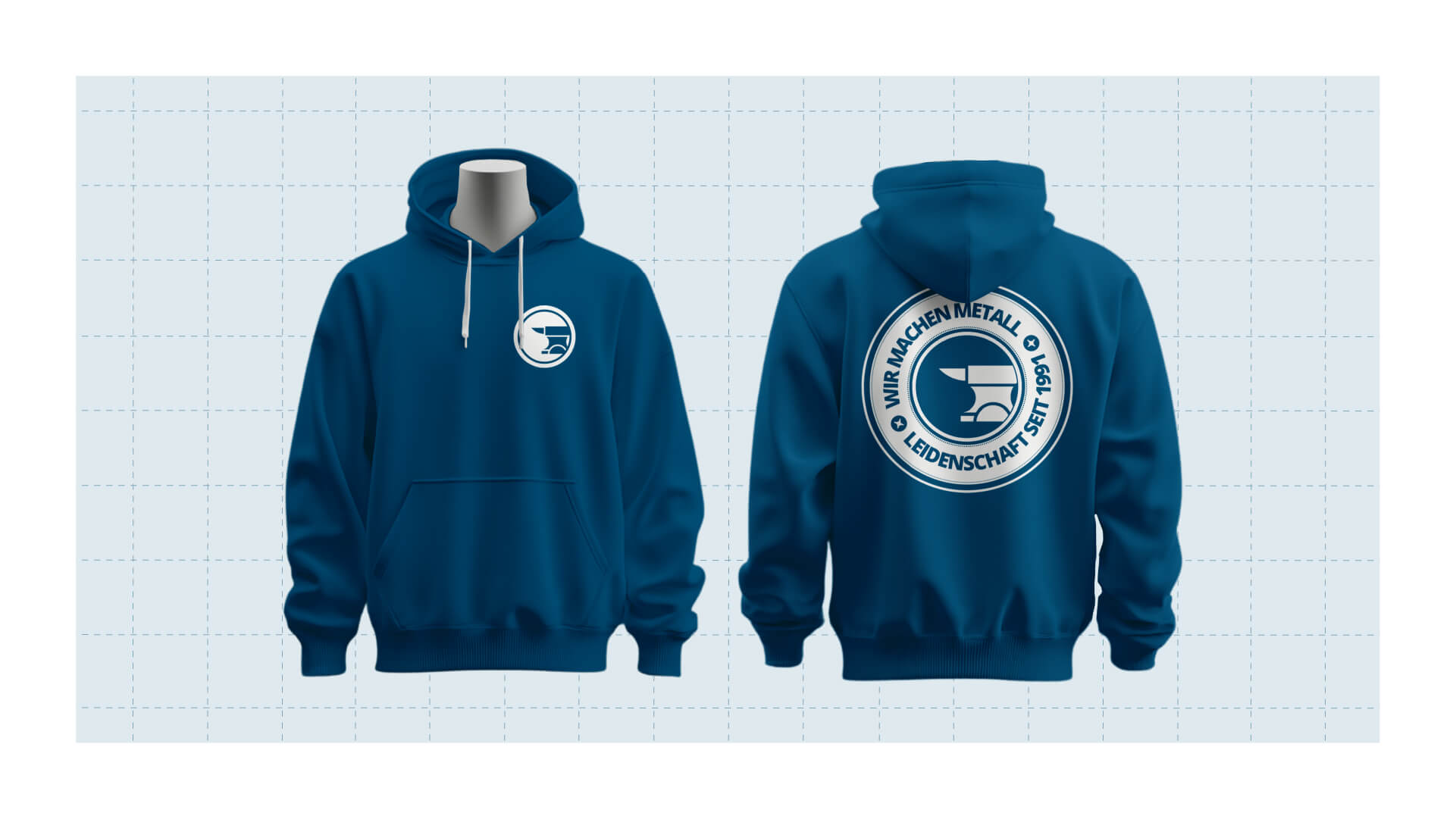 Logo und Badge von Metallbau Nickel auf einem Hoodie