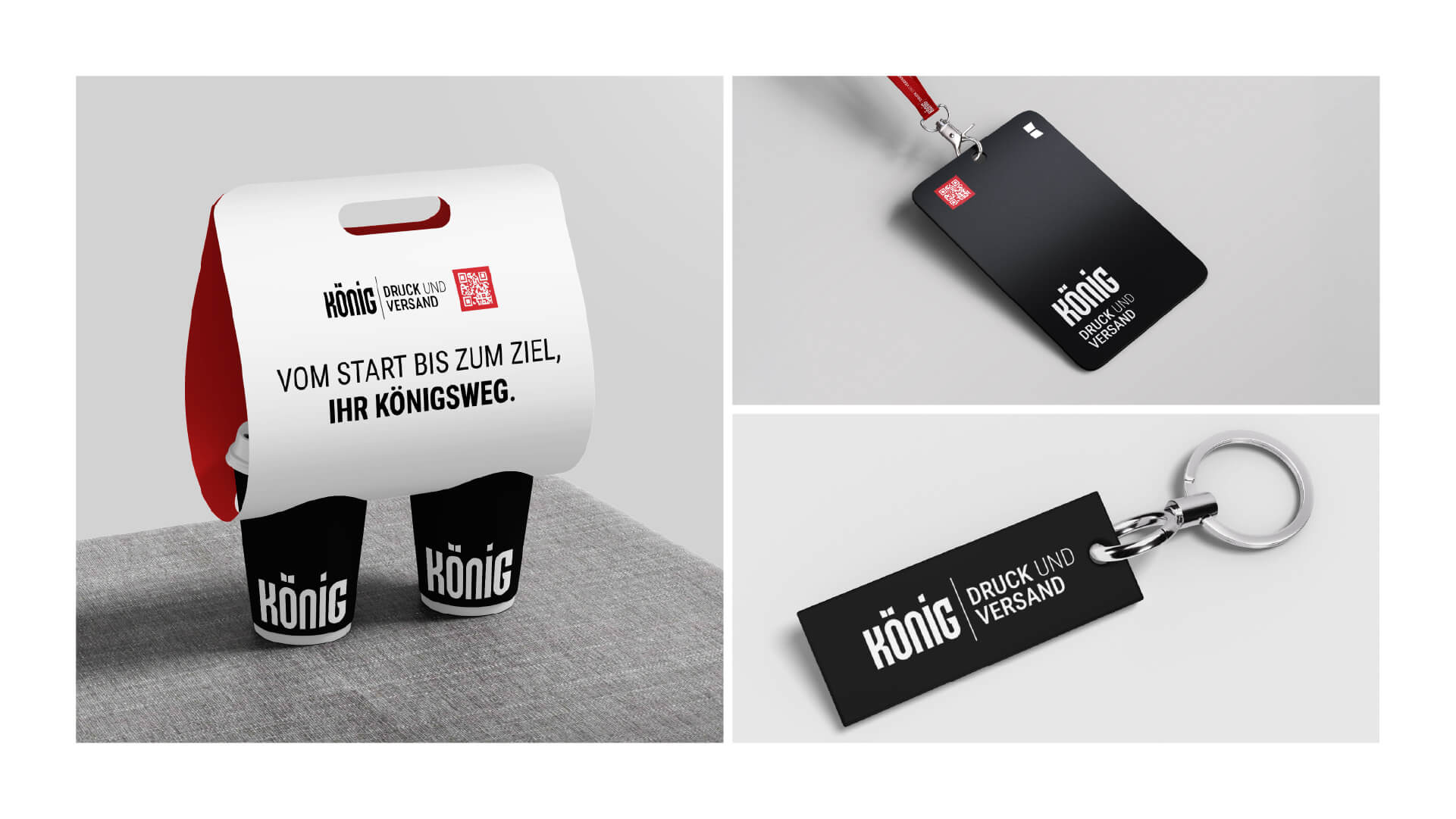 Logo-Präsentation von König Druck & Versand auf diversen Give-Aways