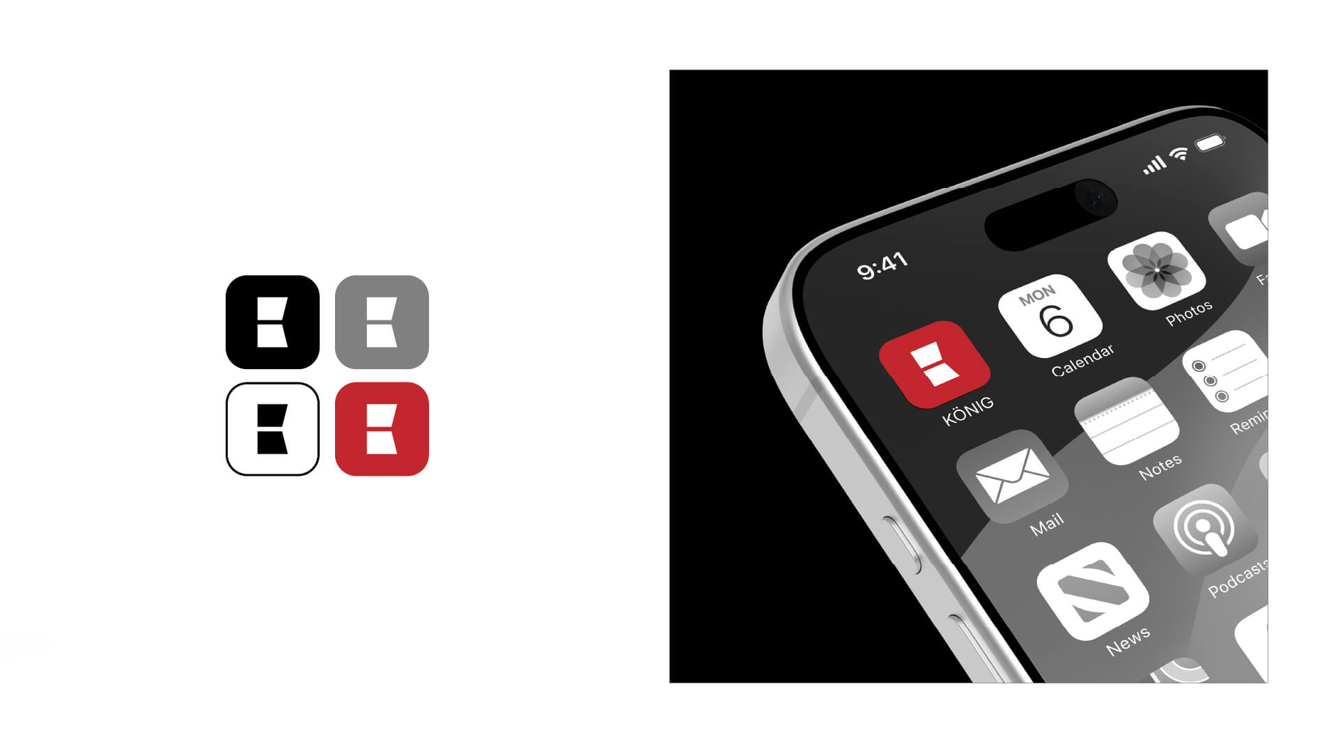 Icon-Übersicht von König Druck & Versand und Anwendung auf einem Smartphone