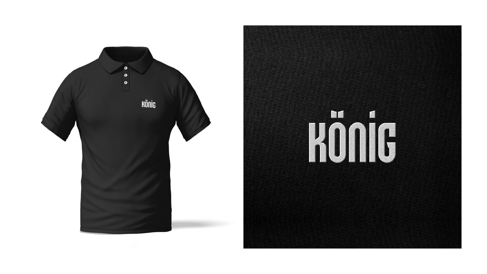 Logo von König Druck & Versand auf einem Poloshirt und als Stickerei