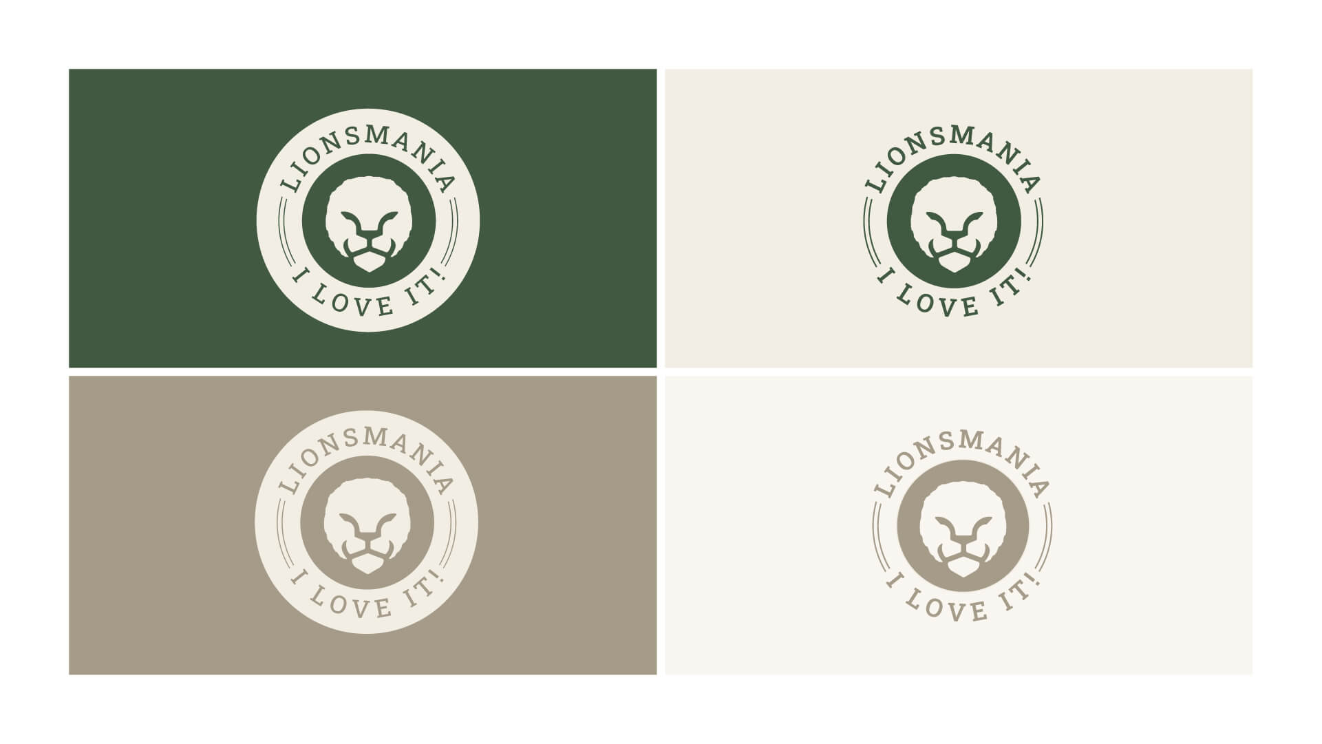 Badges von lionsmania in unterschiedlichen Farbvariationen des Brand Designs