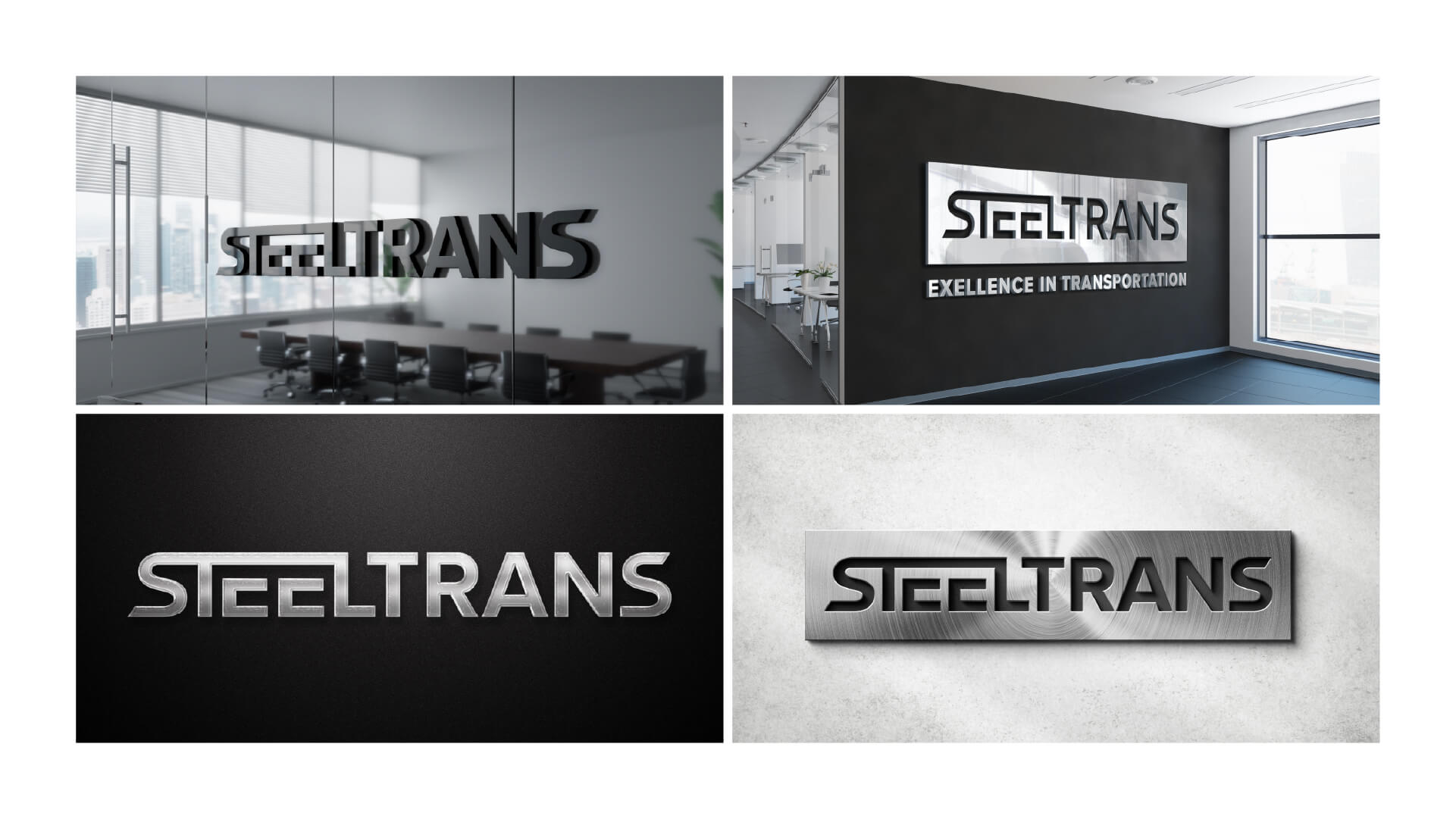 Logo-Präsentation von Steeltrans als in 3D und Edelstahloptik als Firmenbeschilderung