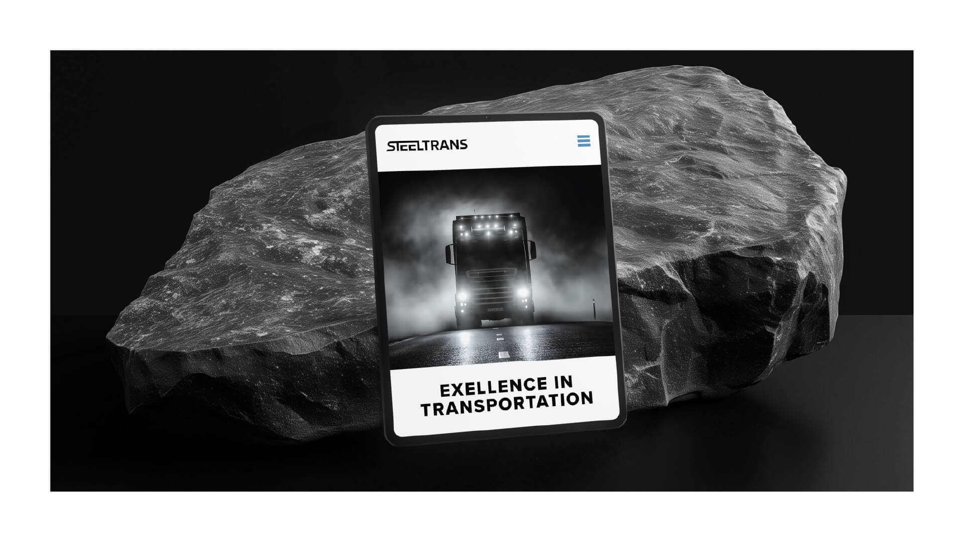 Ansicht des Website-Header von Steeltrans auf einem Tablet