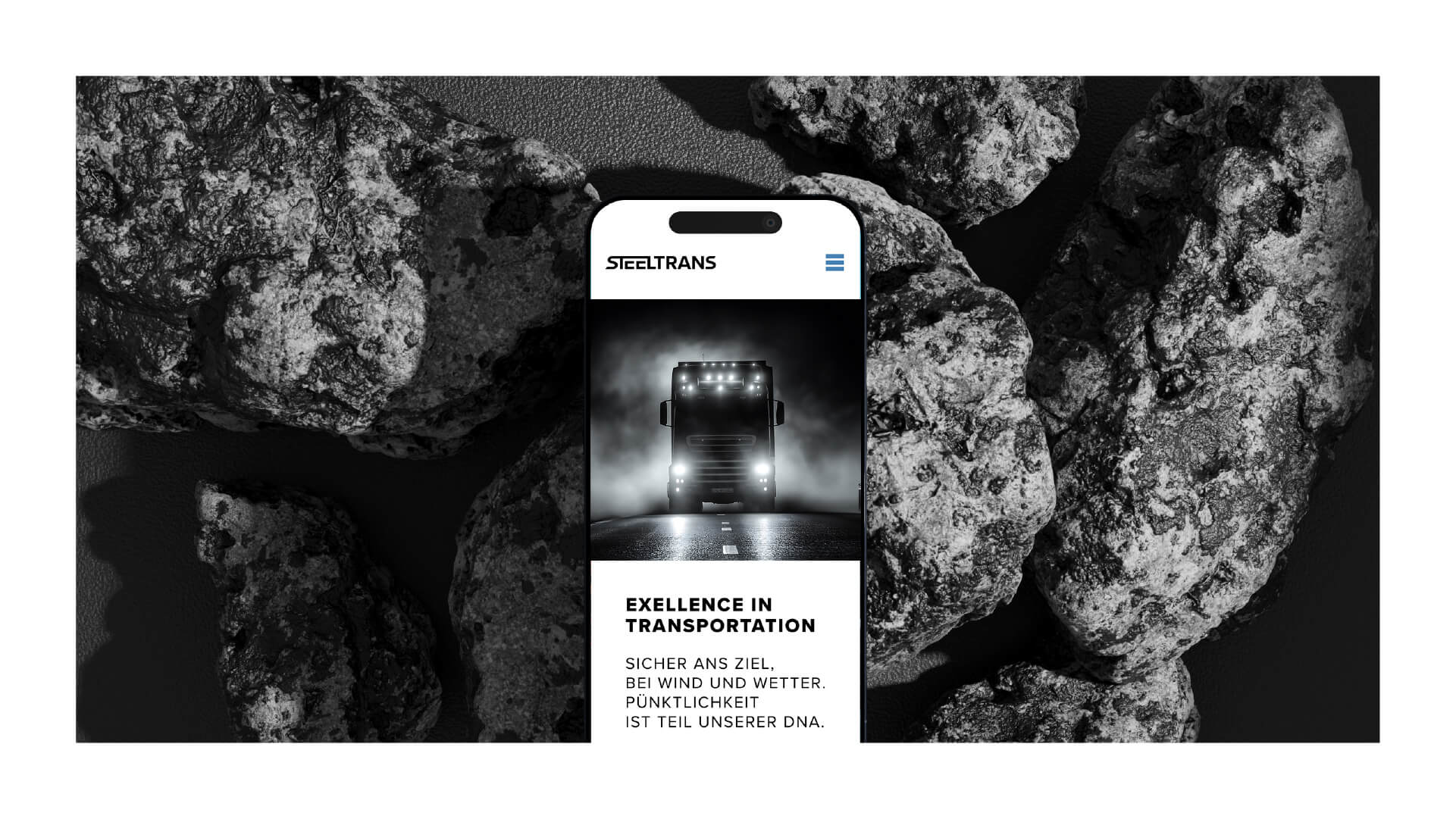 Ansicht des Website-Header von Steeltrans auf einem Smartphone