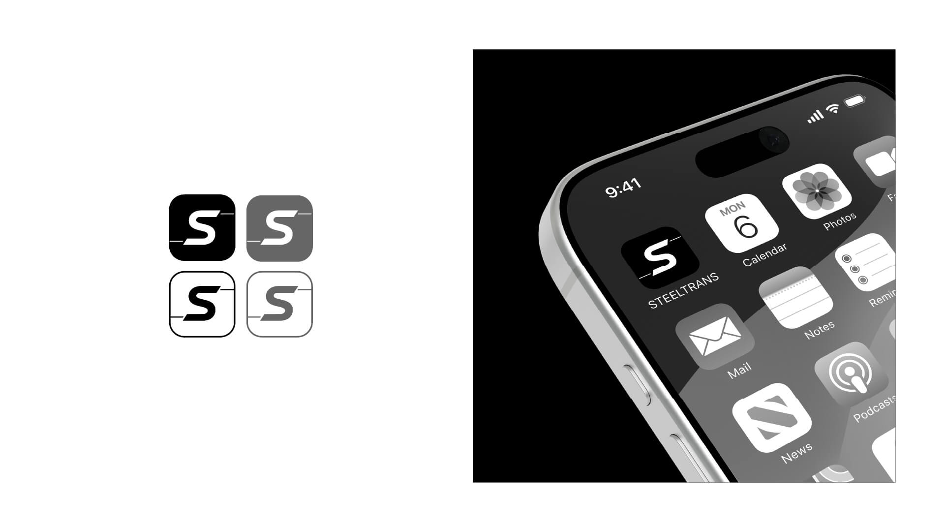 Icon-Übersicht von Steeltrans und Anwendung auf einem Smartphone