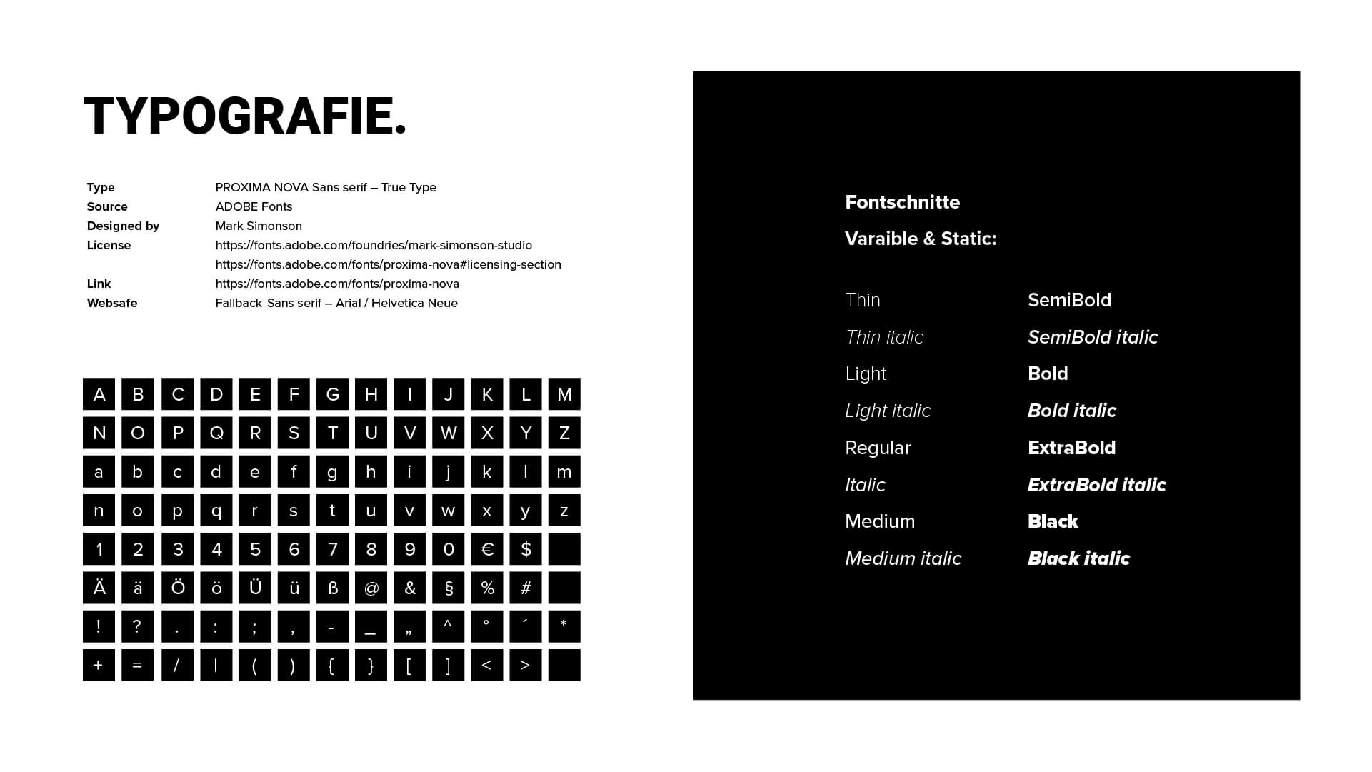 Schriftfamilie, Schriftschnitte und Zeichensatz des Corporate Designs von Steeltrans