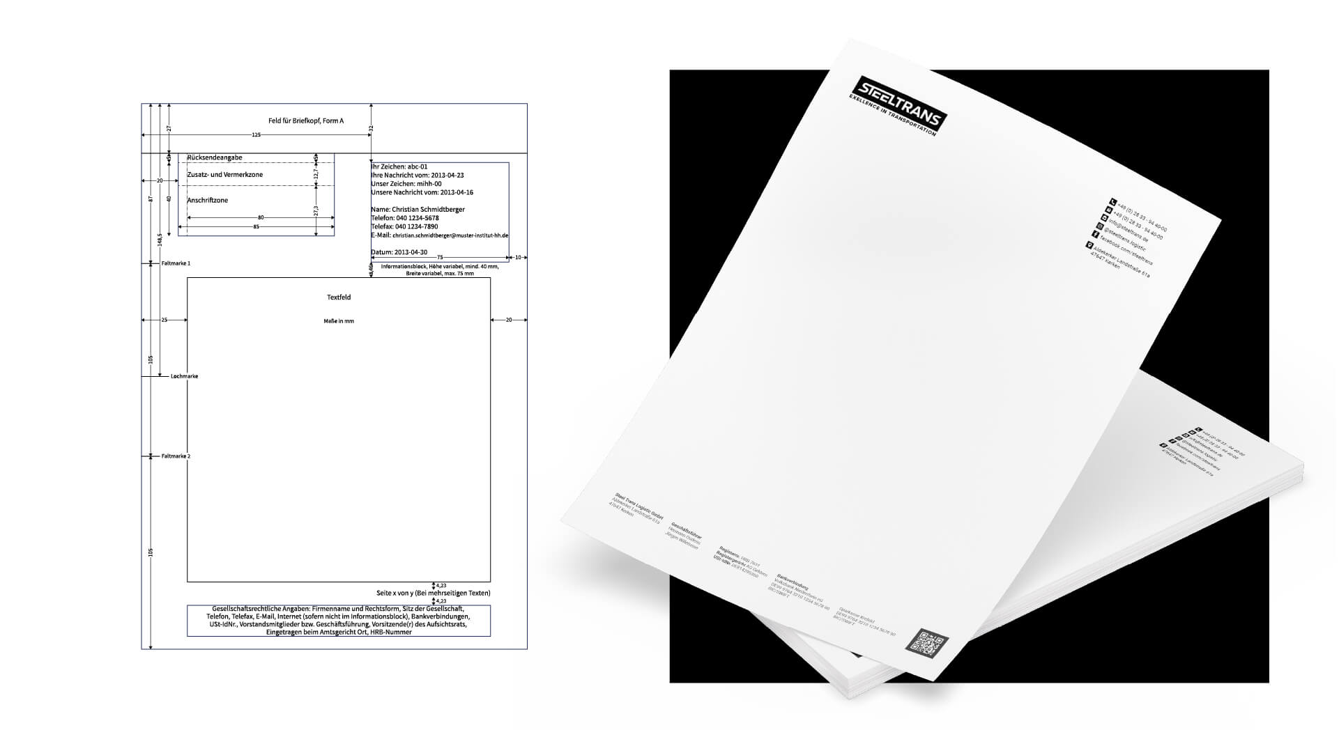 Geschäftspapier im Corporate Design von Steeltrans